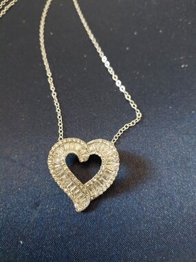 Avon Silver Heart Pendant Necklace with Clear Stones